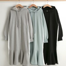 돌체비타샵 라인 배색 밑단 프릴 후드 롱 원피스