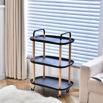 Roomxyd 3단 이동식 트롤리 카트 복유럽 틈새선반 모던 아이보리 원목색, 블랙