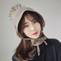 라쿤 퍼 방울 니트 귀달이모자 귀마개 끈 보넷 벙거지