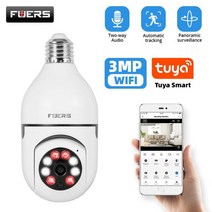 홈캠 가정용cctv 베이비캠 펫캠Fuers 풀 컬러 와이파이 전구 IP 카메라 투야 스마트 홈 실내 감시 비디오 아기 보안 모니터 미니 반려동물 캠 3MP E27, 128GB 카드 포함 3MP_중국