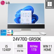 LG전자 24V70Q-GR50K 24인치 인텔 12세대 i5 Iris Xe Win11 Home 사무용 인강용 재택근무용 일체형 PC, 8GB, 1TB
