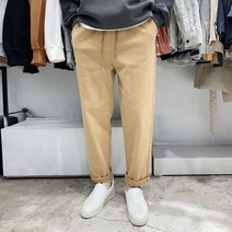라운지21 남자 양기모 면워싱 빅사이즈 밴딩 9부 스판 세미 와이드 팬츠