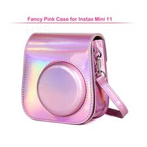 카메라가방 캐논 후지 니콘가방 니콘d850 fujifilm instax mini 11 즉석 필름 카메라 케이스 고품질 pu 가죽 보호용 소프트 캐리 백 커버숄더 스트랩 포함, 팬시 핑크