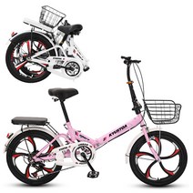 접이식 자전거 미니밸로 경량 완조립 미니 20인치 출퇴근 여성용, 22인치, 7단 핑크 스포크휠