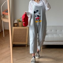 시크블랙 아러펜 루즈핏 프린팅 멜빵 배기 팬츠-PT9014K1C