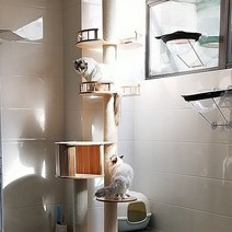 고양이 캣타워 원목 나무 캣폴 놀이터 숨숨집 하우스 집 빌딩 폴 프레임, 원목둥지싱글룸싱글점프대전망대 4층