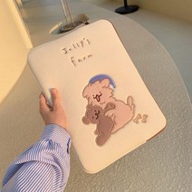 1+1 귀여운노트북파우치 캐릭터 맥북 호환 수납 파우치 손잡이 곰돌이 노트북 태블릿 가방, 퍼피베이지