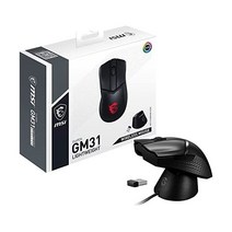 MSI Clutch GM31 가벼운 무선 인체공학적 게임용 마우스 및 충전 도크 12K DPI 광학 센서 60M Omron 스위치 고속 110시간 배터리 RGB Mystic Lig