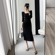 여성 봄 가을 하객원피스 브이넥 오픈 쇠골 긴팔 옆트임 정장 롱원피스 원피스 피로연 데일리 아나운서 패션 3월 상견례 상견례룩 오피스룩 옷차림 빅사이즈
