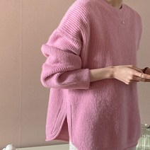 (라운딩) 여성 라운드넥 가을 겨울 긴팔 루즈핏 도톰 옆트임 니트 (55-77)