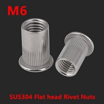 너트 스레드 M6 리벳 100 스테인레스 스틸 Rivnut A2 플랫/카운터 싱크 헤드 블라인드 인서트 304 개, 한개옵션0