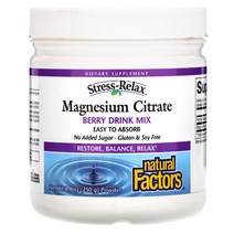 Natural Factors 스트레스 Relax 마그네슘시트레이트 베리 드링크 믹스 250g (8.8oz)