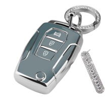 키에티 쌍용 티볼리 토레스 풀커버 경보음버튼 TPU 엣지 키케이스 A타입 + 큐빅번호판, 실버_그레이