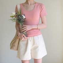 데일리앤 크로플 여성 이너 무지 모달 슬림핏 반팔 티셔츠