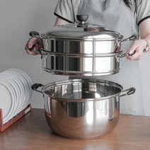 업소용 두가지요리 대형 3단 찜기 냄비 랍스타 송편, 32cm