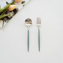 큐티폴고아 도브블루 디저트스푼 포크 2종세트 (실버)