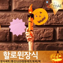 (주)파티해 할로윈 장식2 D-G - 월데코 종이등 데코 행잉 호박 LED 거미줄, F19_할로윈빈티지해골양초-오렌지