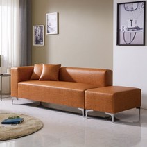 빈스 3인+스툴 세트 광택 PU가죽소파 3인용소파 원룸 오피스텔 사무실쇼파, 우(Right), 카멜브라운