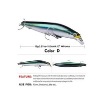저크베이트 미노우 크랭크베이트 워블러 낚시 미끼 태클 인공 키트 송어 트롤링 미끼 하드 베이스 스윔베이트, Color D