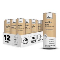 Slate 우유 - 고단백질 쉐이크 바닐라 라떼 단백질 20g 설탕 0g 카페인 175mg 락토스 프리 케토 천연 (325ml(11온스) 12팩), 11 Fl Oz (Pack of 12), Core Variety Pack