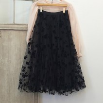 살랑 플라워 플레어 봄 밴딩 a라인 쉬폰 롱스커트
