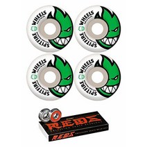 Spitfire 59mm Wheels Bighead White/Green Skateboard Wheels - 99a with Bones Bearings - 8mm Bones Red