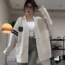하이 스트리트 학원 트리밍 가디건 야구복 코트 여 춘추 얇은 루즈핏 긴팔 상의 패치 야구복