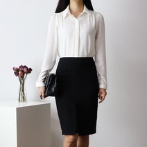 드뷰 여성 쉬폰 기본 히든 단추 퓨어블라우스 (블랙 아이보리)