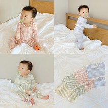 9부 체크 배앓이방지 봄 가을 유아 아동 신생아 내복 아기 실내복