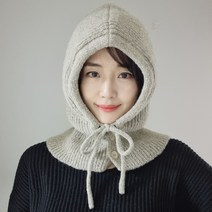 단추 울 니트 바라클라바 후드 넥워머 국산, 블랙