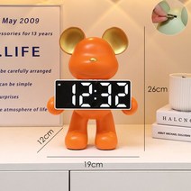 MBH 인테리어 테디베어 오브제 탁상시계 LX17, 오렌지