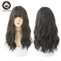여자단발머리펌 탈색가발 자연스러운통가발 파마가발 풀뱅앞머리가발 미용가발7jhh 가발 긴 검은색 물결 모양의 가발 바디 웨이브 합성 가발 앞머리가 있는 여성용 미국 천연 헤어, 협력사, 28 C8269-1