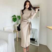 여자 데일리 예쁜 드블랑 반목 랩 니트 롱 원피스 번호 107678EA