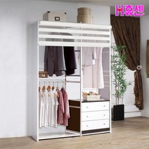 [휴센] 프리미엄 1580+롤스크린+측판+3단서랍함/자가직립 드레스룸/시스템장/수납가구/옷, 상세 설명 참조