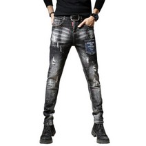 유러피언명품빈티지 블랙주름탈색 포켓간지 탄력 데님 청바지