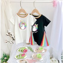 피앤엘스타일 영유아 여아 여름 등원룩 외출복 실내복 무지개 반팔 티 자체제작