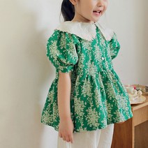 [Amber]엠버 빅카라 러블리 로디블라우스/그린 네이비