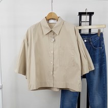 상상그이상 여성용 국내제작 퍼프셔츠 세미 크롭기장 프릴 소매퍼프 반팔 블라우스 유니크한 블라우스 캐주얼 여름 데일리룩