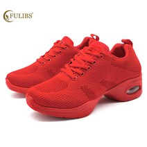 Fulibs 여성 성인 댄스화 빅사이즈 댄스화 쿠셔닝 메쉬 쿠션 통풍신발 재즈댄스슈즈, 255, 레드