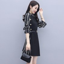 플라워원피스패션 프린팅 하프기장원피스 봄가을 스타일리쉬 경숙 여성 맛 작은 키 3294161063