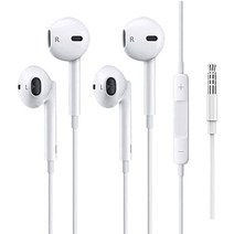 공시생선물 무선해드폰 Kacul 2팩 3.5mm AUX 유선 이어폰 이어버드 헤드폰 마이크 내장 볼륨 조절 폰 6/6S/5 팟 패드 MP3 노트북 컴퓨터 안드로이드와 호환, [01] 화이트.
