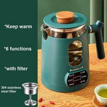 800ml 다기능 차 메이커 가정용 건강 냄비 자동 절연 유리 사무실 스팀 꽃 주전자 가열 냄비 220V, 02 Green with filter_05 KR