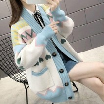 나래가 여성 롱가디건 니트 루즈핏 캐주얼 꽃무늬 후드 pfb01