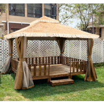 야외볏짚정자 원두막 라탄파고라 조립식차양막 천막 가제보, 3x4m 초가지붕 +두꺼운커튼