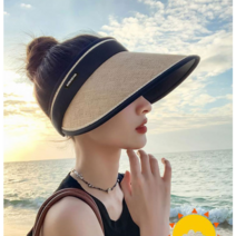 마렝드 여성 자외선차단 썬캡 UV 여름 모자 여자 밀짚 라탄 바이저