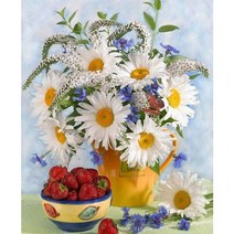 올레보 액자 캔버스형보석십자수 Diy세트 라운드 비즈 핫 제품 꽃 30 X 40 cm, 1세트, G1424.올레보 데이지