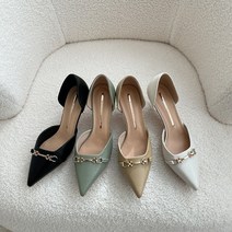 금장체인 사이드오픈 스틸레토 미드힐 4컬러 (5cm)