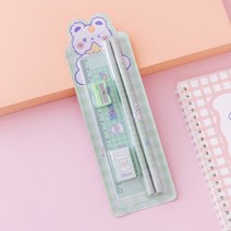 고속카메라 초고속카메라 5 개/대 만화 곰 고양이 연필 지우개 눈금자 숫돌 학교 용품 문구 2021, 02 Bear Green