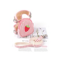 하네스 배낭 강아지 백팩 H형 쿠션 가방 세트 소형견 중형견 목줄 끈 포함, 메쉬, M, 딸기