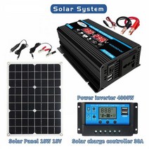 순수정현파인버터 차량용 태양광 인버터 시거잭 4000W 순수 사인파 인버터 12V-110V 220V DC-AC 전압 변환, 01 220Vwith SolarPanel